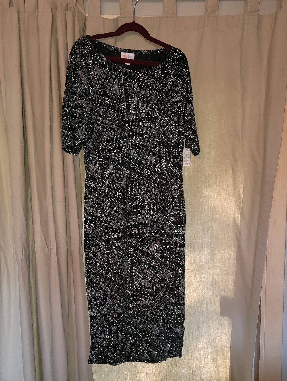 LuLaRoe Black and Gray Elegant Julia Sparkling Geometric Midi Dress